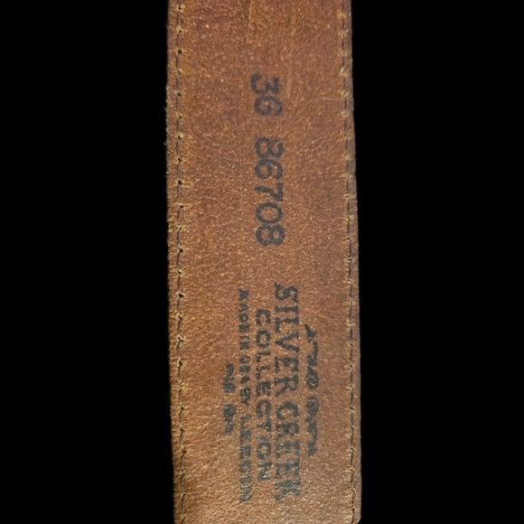 Tooled Cowboy Leather Brown Belt with Turquoise Silver Accent (Add Your Buckle) - Picture 6 of 7